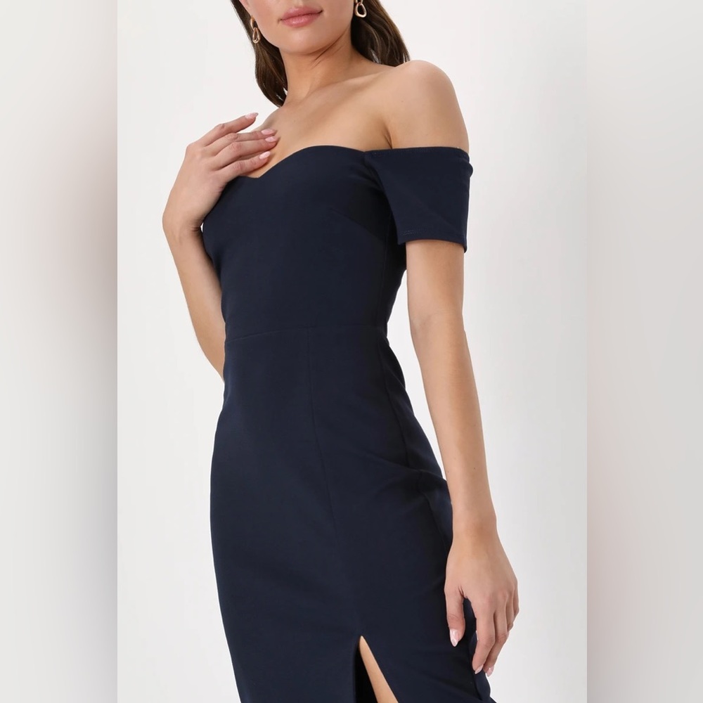 Lulu's Navy Off-Shoulder Midi Dress